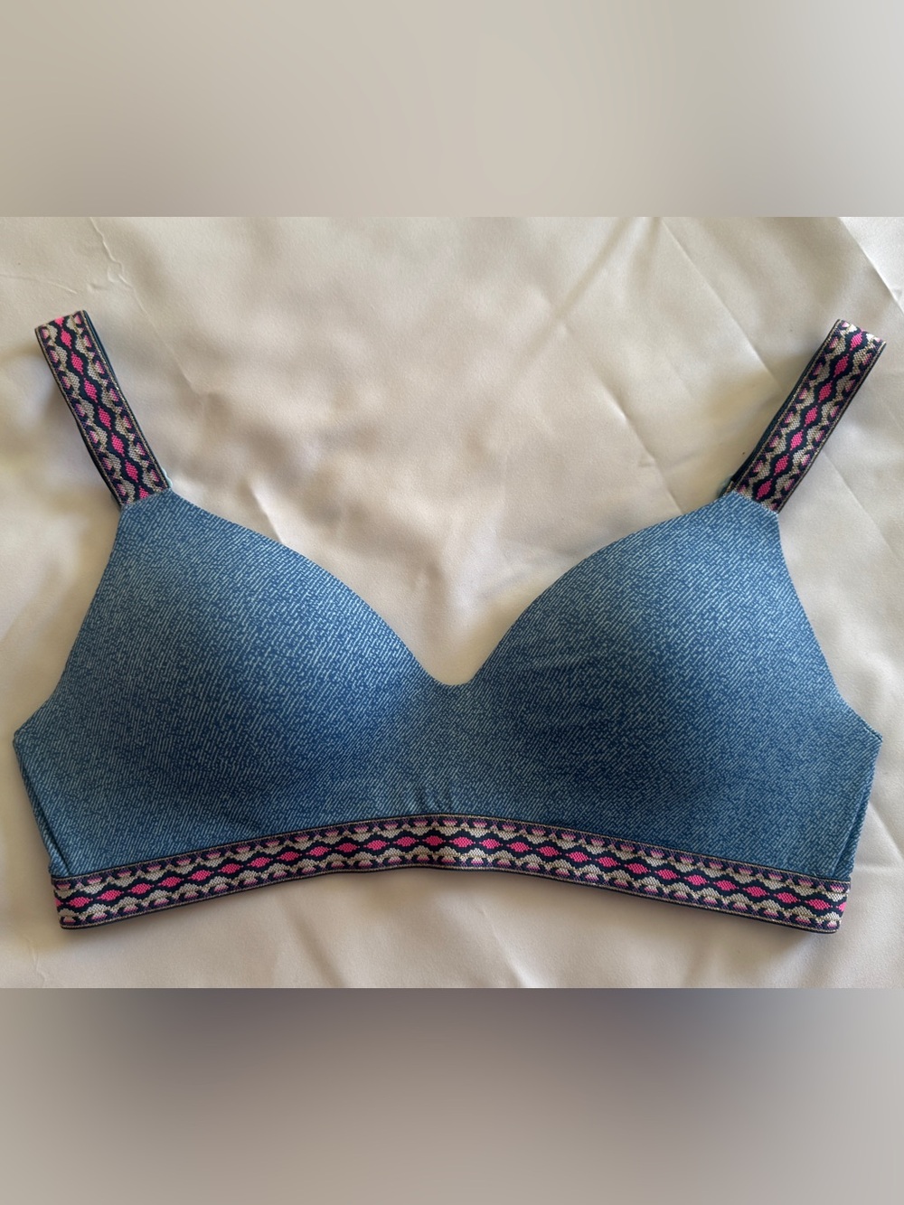 Victoria’s Secret NWOT Padded Seamless Blue Heather Wireless Bra Pink Elast